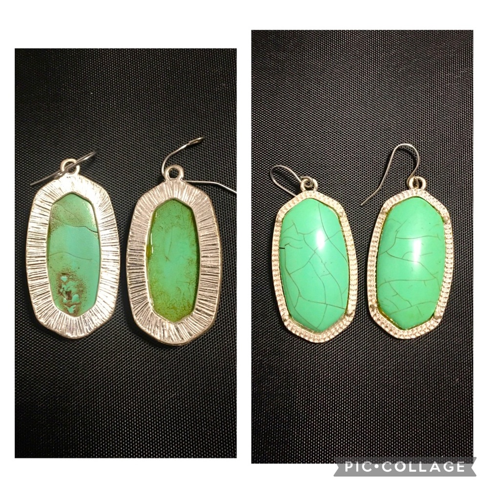 Turquoise oval stone encased in silver dangles